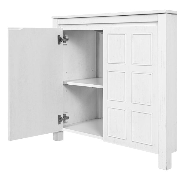 English Elm 36" Bathroom Vanity Organizer with Ceramic Sink, Solid Wood Distressed Finish, Hand-Painted Charm and Ample Storage Antique White N729P255666K