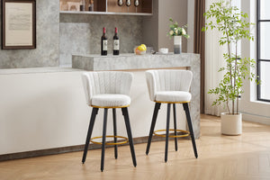 English Elm Counter Mid-Century Swivel Bar Stools Set of 2 — 360° Upholstered Seats, Metal Legs, Padded Comfort, Gold Accents Beige W2725P252443