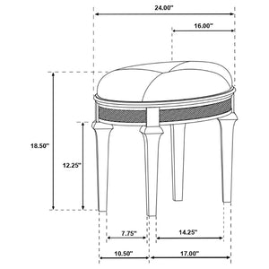 English Elm Colwood Ivory Chenille Oval Vanity Stool with Crystal Trim and Silver Oak Tapered Legs B062P441148