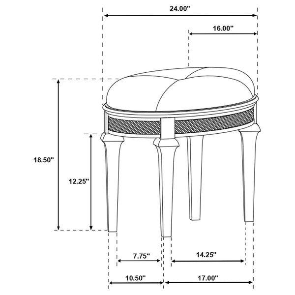 English Elm Colwood Ivory Chenille Oval Vanity Stool with Crystal Trim and Silver Oak Tapered Legs B062P441148