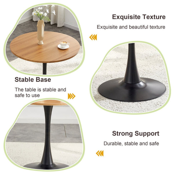 English Elm Round Faux Marble Tulip Pedestal Dining Table Mid Century Modern for Small Bistro Spaces Black,Wood W2920P405350