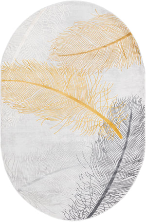 Unique Loom Finsbury Camilla Machine Made Botanical Rug Yellow Gray, Ivory 5' 3" x 8' 0"
