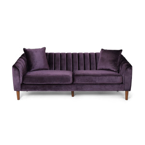 English Elm 3-seater Velvet Sofa with Button Tufting Shell Arms and Tapered Legs for Living Room Purple 66957.00ANVLTBLKBRY_66957.00BNVLTBLKBRY