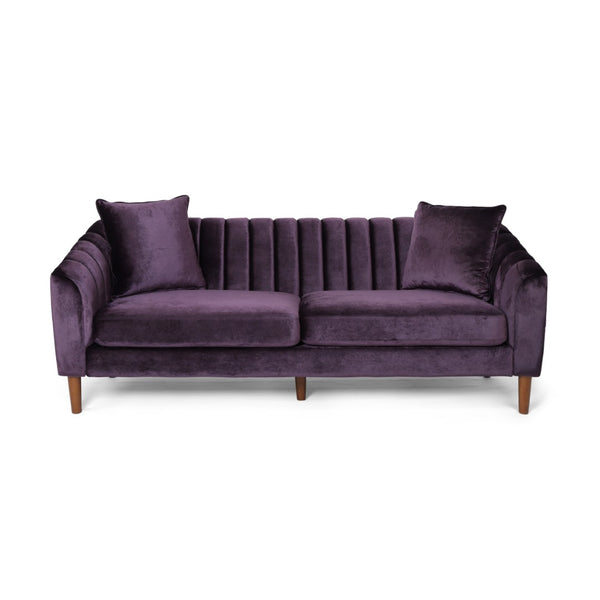 English Elm 3-seater Velvet Sofa with Button Tufting Shell Arms and Tapered Legs for Living Room Purple 66957.00ANVLTBLKBRY_66957.00BNVLTBLKBRY