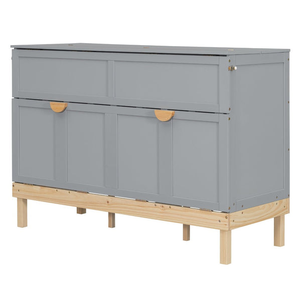 English Elm Queen Murphy Wall Bed Solid Pine Cabinet with Drawer Modern Space Saving Design Gray N708P243886E