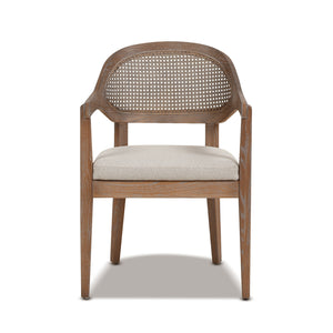 English Elm Jennifer Taylor Home - Americana Mid-Century Modern Cane Back Dining Chair - Taupe Beige Upholstery & Oak Frame Design B2719P238360