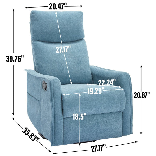 English Elm Heat Massage Rocker Recliner with Swivel Base and Vibrating Nodes for Living Room Blue W1803P251883