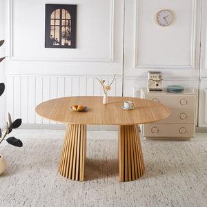 English Elm 1+4,5pieces Mid-century Dining Set Mdf Top Metal Pedestal Base Seats Six Modern Kitchen Brown W3766S00006