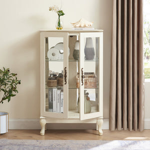 English Elm Curio White Display Cabinet with Tempered Glass, Mirrored Back, Lighted Shelves, Adjustable, Secure W1758P300117