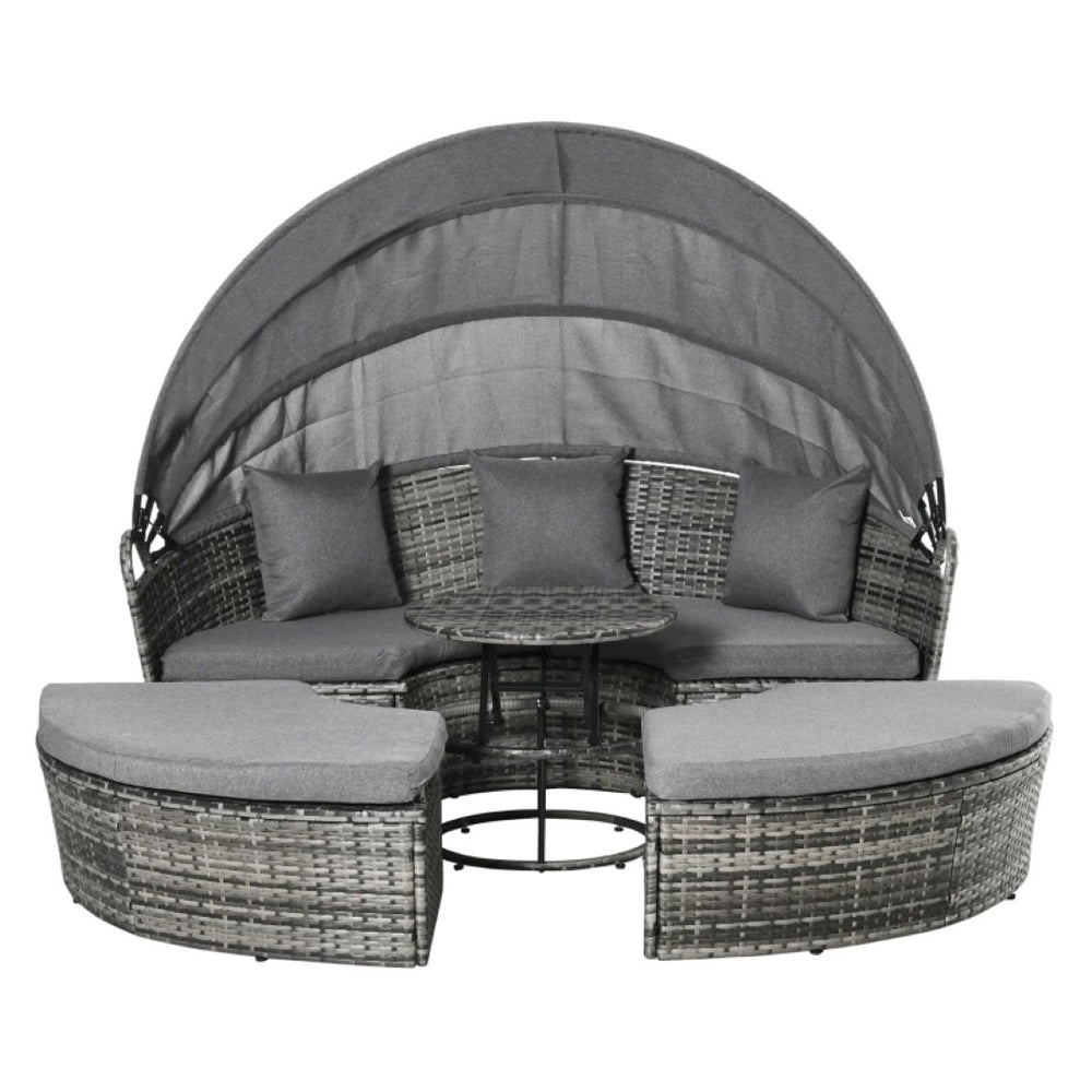 English Elm Poolside Round Pe Rattan Daybed Set with Retractable Canopy for Patio Lounging T3971S00133