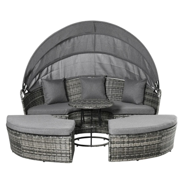 English Elm Poolside Round Pe Rattan Daybed Set with Retractable Canopy for Patio Lounging T3971S00133
