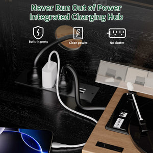 English Elm Record Player Stand with Flip-Down Lid, Built-In Power & USB, Dust-Protecting Turntable Console for 300+ Vinyls Black W2735P332345