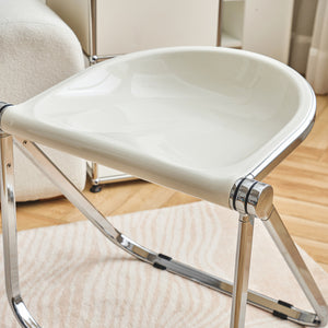 English Elm Used Ancient White Folding Stool - Transparent Retro Acrylic Portable Stackable Multiuse Seat W3318P308298