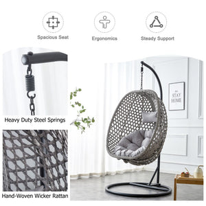 English Elm Egg Swing Chair Woven Rattan Basket Seat with Stand Cushion for Patio Bedroom W1512P498597