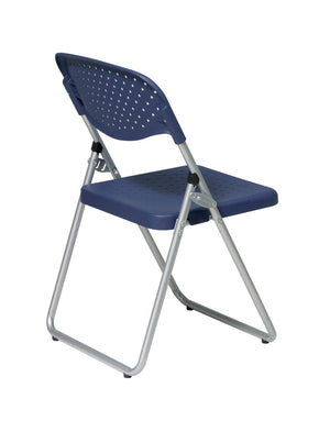OSP Home Furnishings Folding Chair with Ventilated Contoured Seat Steel Frame for Events and Meetings Blue FC8000NS-7
