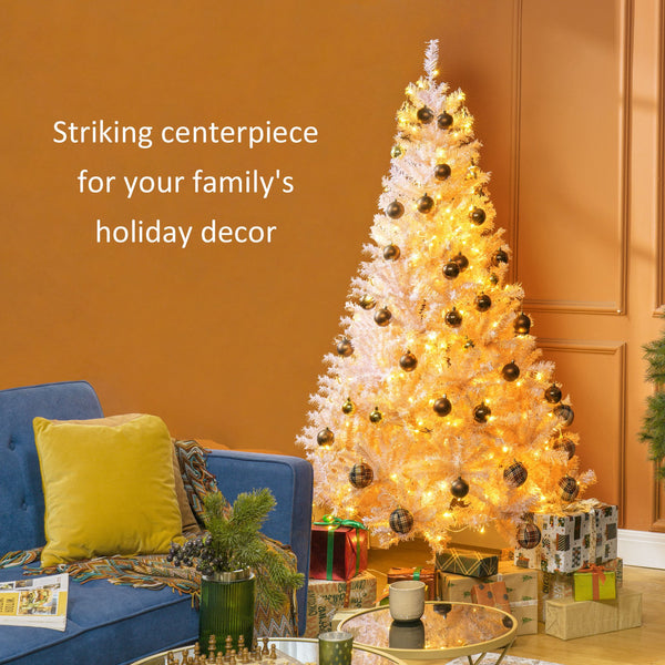 English Elm Homcom 6' Prelit Pink Christmas Tree - Realistic Douglas Fir With 250 Warm White Led Lights & Tips W2225P249686