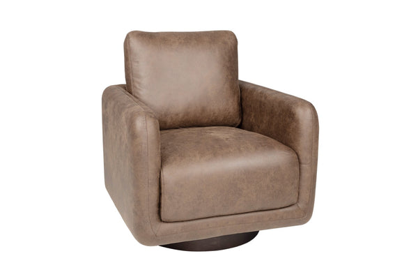 English Elm 360-degree Swivel Accent Chair Faux Leather Low Profile Sculptural Living Room Seat B089P428577