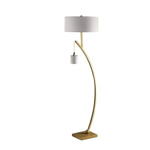 English Elm 59" Contemporary Dual Arc Floor Lamp with Hanging Pendant & Drum Shades, 3-Way Rotary Lighting Control Gold B072P222448