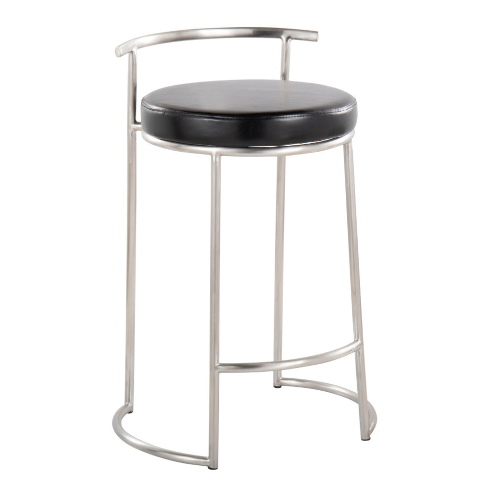 English Elm Round Fuji 26" Counter Stool Set Of 2 - Modern Stainless Steel Frame With Black Faux Leather Comfort B202P222107-GIGA