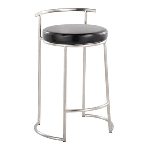 English Elm Round Fuji 26" Counter Stool Set Of 2 - Modern Stainless Steel Frame With Black Faux Leather Comfort B202P222107-GIGA