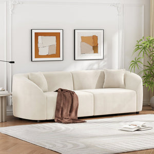 English Elm 87" Curved Boucle Sofa Sculptural Low Profile Design for Contemporary Living Rooms N767P354840B