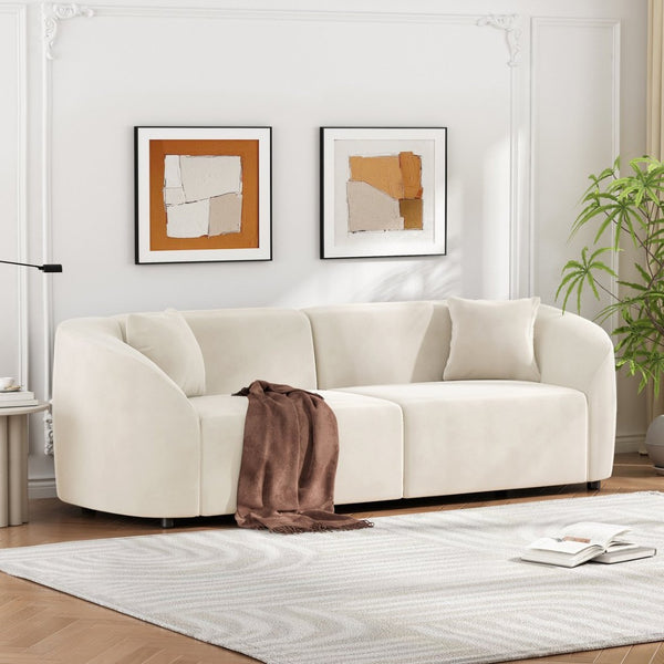 English Elm 87" Curved Boucle Sofa Sculptural Low Profile Design for Contemporary Living Rooms N767P354840B
