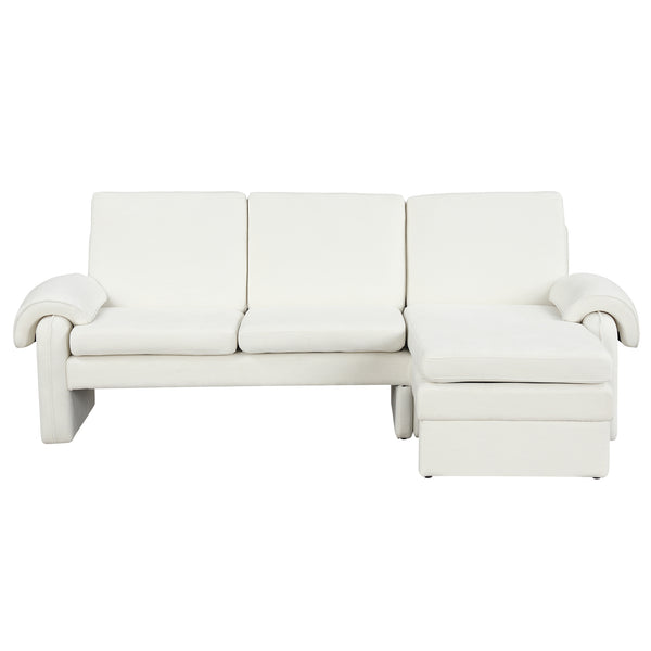 English Elm 94.1" Convertible Futon Sofa Bed L-Shaped Chenille Sleeper with Reversible Chaise, Adjustable Backrest and Pillows Beige N719S001770A