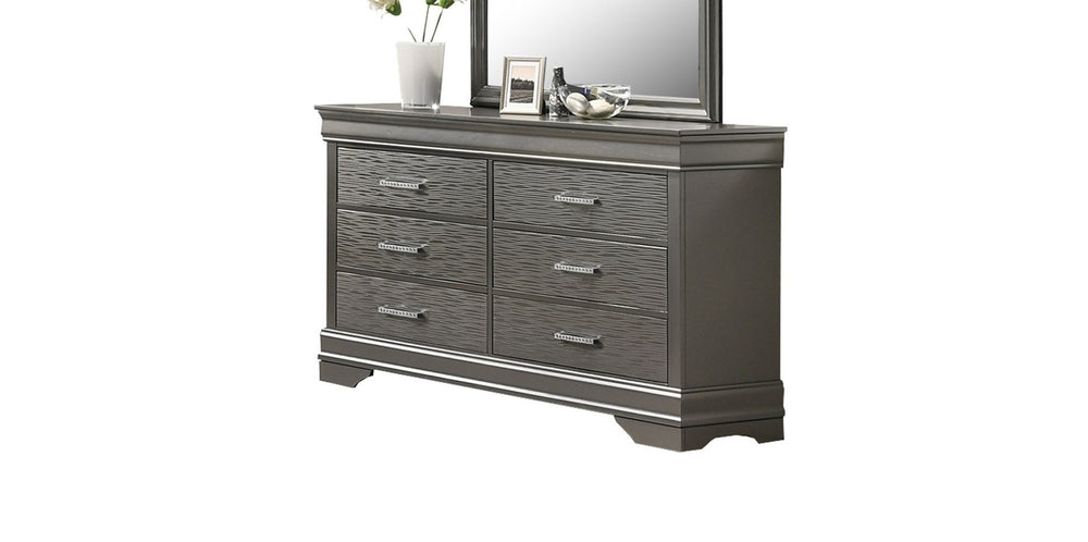 English Elm Modern Six Drawer Dresser with Curved Frame Birch Veneer Gray Finish Bedroom Storage B011P448758