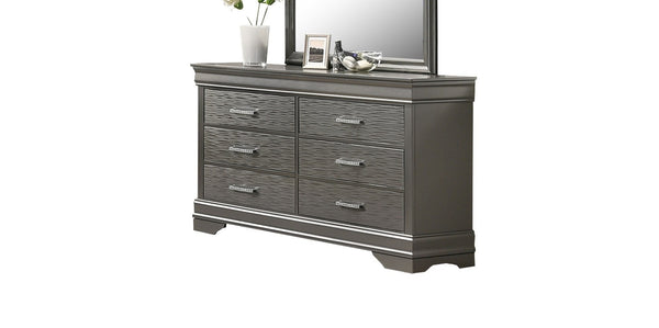 English Elm Modern Six Drawer Dresser with Curved Frame Birch Veneer Gray Finish Bedroom Storage B011P448758