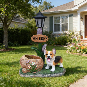 English Elm Labrador Solar Garden Statue with Led Glow and Built-in Succulent Planter Basin W5398P464251