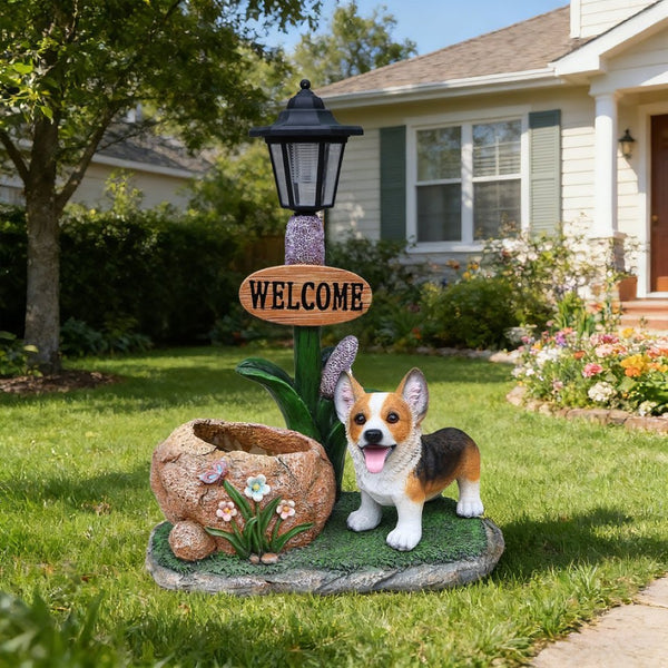 English Elm Labrador Solar Garden Statue with Led Glow and Built-in Succulent Planter Basin W5398P464251