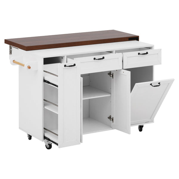 English Elm K&k Extendable Kitchen Island Rolling Cart with Spice Rack Walnut Oak Finish White N707S000026W
