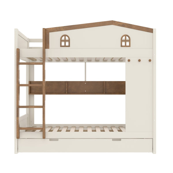 English Elm Twin Triple Metal Bunk Bed Matte Powder Coated Frame with Full Safety Guardrails W1580S00425