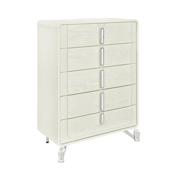 English Elm Nora Solid Wood Chest with Geometric Legs and Rounded Edges — Contemporary Spacious Drawers, Stylish Pulls Beige 37.6 L x 19.96 W x 47.05 H B201P409553