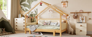 English Elm Twin Pine Treehouse Floor Bed with Padded Rails and Cabin Roofline for Kids White W1580S00383
