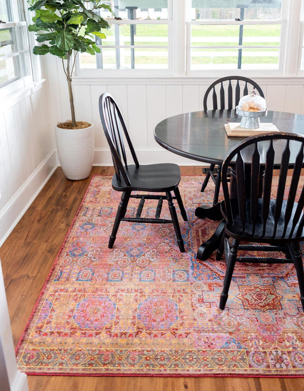 Unique Loom Austin Alto Machine Made Border Rug Peach, Blue/Brown/Gold/Green/Light Blue/Orange/Puce/Red 8' 0" x 8' 0"