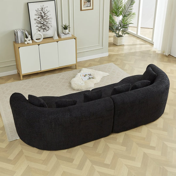 English Elm Curved Chenille Sectional Sofa Oversized Four Seat Cloud Foam Living Room Lounge W3505P355584