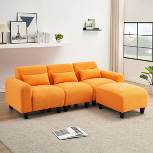 English Elm The 84.6-inch teddy fleece sofa converts to a 4-seat modular two-seater, plush sponges, 600lb capacity, ideal for small apartments Orange W1658S00013