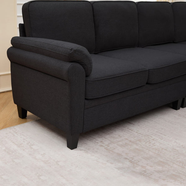 English Elm 102 Inch Linen Modular Sectional Sofa with Hidden Storage and Cloud Cushion Comfort Black W1099S00211