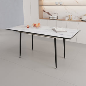 English Elm 47"-63" Extendable Mdf Dining Table Set Seats Six with Faux Leather Armless Chairs W2189S00931