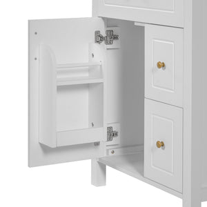 English Elm 24-Inch Bathroom Vanity with Ceramic Sink, Soft-Close Door & Drawers, Gold Handles, Durable Wood Elegance White N729P192078K