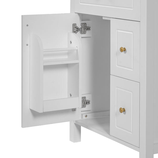 English Elm 24-Inch Bathroom Vanity with Ceramic Sink, Soft-Close Door & Drawers, Gold Handles, Durable Wood Elegance White N729P192078K