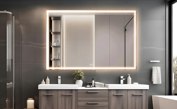 English Elm 60x40 LED Bathroom Mirror with Aluminum Frame, IP44 Waterproof, 3-Mode Touch Dimmer, Plug or Hardwire W708P235376