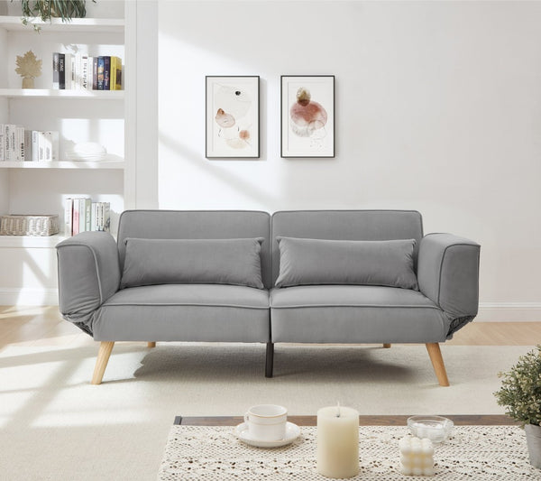 English Elm 72.8" Velvet Futon Sleeper Sofa Split Back Reclining Couch for Apartments and Guest Rooms Gray W1669P364128