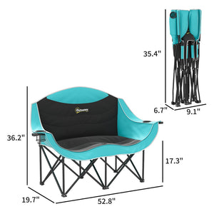 English Elm Outsunny Two Person Folding Camp Loveseat with Padded Seats and Built in Cup Holders W2225P485537