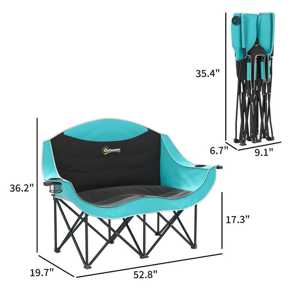 English Elm Outsunny Two Person Folding Camp Loveseat with Padded Seats and Built in Cup Holders W2225P485537