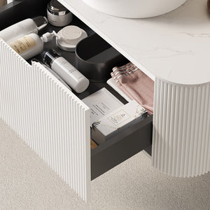 English Elm Dina 36" Wall-Mounted Bathroom Vanity With Round Sink, Stylish Curved Design And Ample Storage Space W2615S00157
