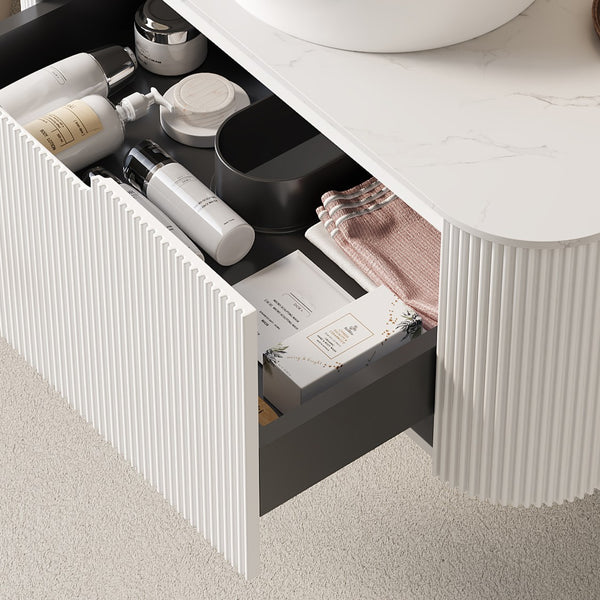 English Elm Dina 36" Wall-Mounted Bathroom Vanity With Round Sink, Stylish Curved Design And Ample Storage Space W2615S00157