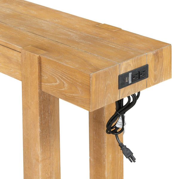 English Elm Trexm Ash Veneer Entryway Console Table Built in Power Outlet Drawer Rubberwood Natural N715P361518N