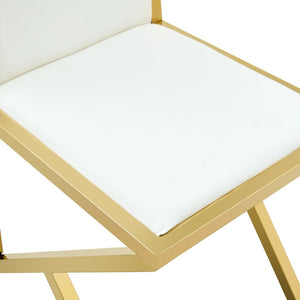 English Elm Table and 8 Chair Dining Set Tempered Glass Top with Gold Metal Framed Pu Seating Transparent,White+Gold W1151S04775